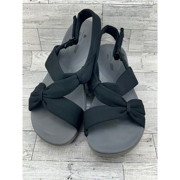Clarks Cloudsteppers Women's US 8.5 Black Knot Accent Adjustable Strap Sandals - Picture 1 of 13